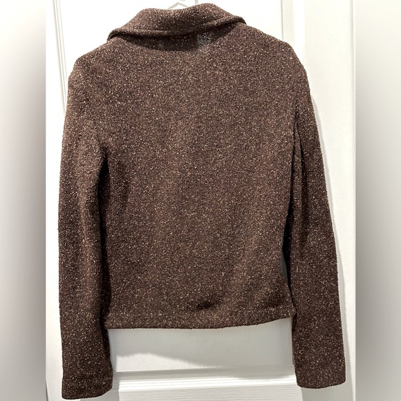 Ralph Lauren Silk Blend Nubby Brown Multi Tweed Knit Button Front Cropped Jacket - Picture 3 of 6